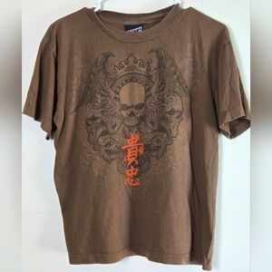 Vintage Y2K Top Heavy Grunge Mall Goth Skull And Wings T-shirt, Small